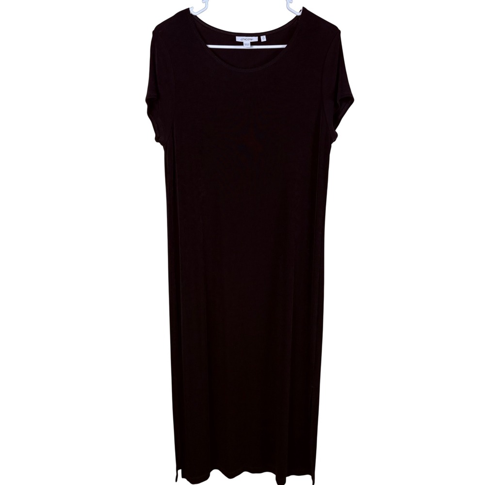 Chico's Maxi Dress 2/L Black Ribbed Knit Travel Capsule Minimalist Lagenlook